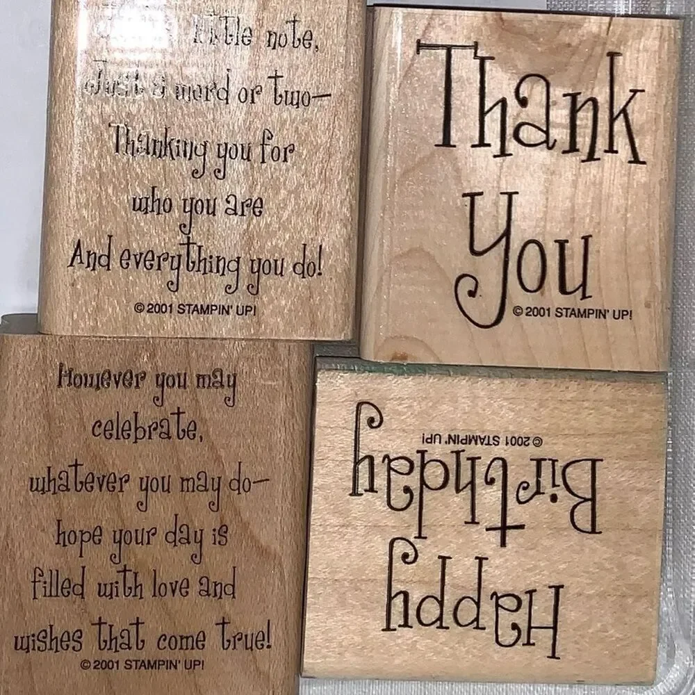 STAMPIN' UP Cheery Chat Wooden Rubber Stamp 2001 8 Set Birthday Best Wish Thanks